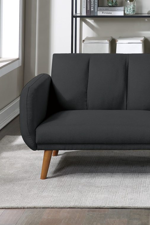 Dcenta Elegant Modern Sofa Black Polyfiber 1pc Sofa Convertible Bed Wooden Legs Living Room Guest Furniture - Image 8
