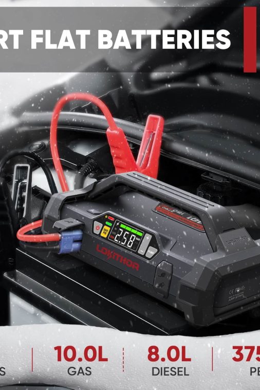 LOKITHOR JA401 3750A 12V Jump Starter with Air Compressor, 60W Two-Way Fast Charing, Lithium Battery Starter with 150PSI Digital Tire Inflator, Car Battery Booster for 10.0L Gas or 8.0L Diesel Engines - Image 4