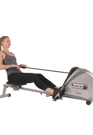 Sunny Health & Fitness Elastic Cord Rowing Machine Rower with LCD Monitor for Full Body Gym Workouts at Home Exercise, SF-RW5606