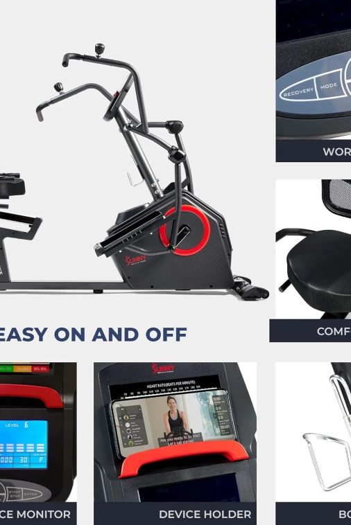 Sunny Health & Fitness Electromagnetic Recumbent Cross Trainer Exercise Elliptical Bike w/Arm Exercisers, Easy Access Seat & Exclusive SunnyFit® App Enhanced Bluetooth Connectivity - SF-RBE4886SMART… - Image 6
