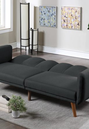 Dcenta Elegant Modern Sofa Black Polyfiber 1pc Sofa Convertible Bed Wooden Legs Living Room Guest Furniture