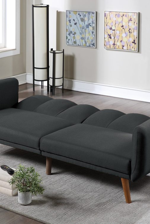 Dcenta Elegant Modern Sofa Black Polyfiber 1pc Sofa Convertible Bed Wooden Legs Living Room Guest Furniture