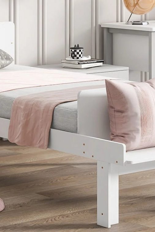 Create a chic and cozy bedroom look with this stylish and elegant white twin bed featuring a footboard bench for added comfort - perfect for enhancing the style and comfort of your bedroo - Image 7
