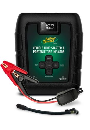 Battery Tender 800 AMP Jump Starter and Tire Inflator 140psi Combo - Lithium Battery For Extended Use - LED Flashlight Emergency Strobe - 2 Fast USB Charging Ports - 030-3010-WH