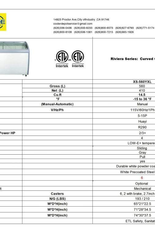 72 in. Curved Lid Glass Commercial Chest Freezer, 14.5 Cu. Ft. - Image 11