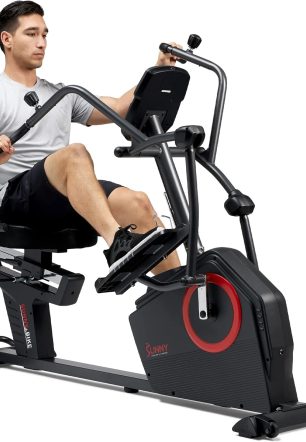 Sunny Health & Fitness Electromagnetic Recumbent Cross Trainer Exercise Elliptical Bike w/Arm Exercisers, Easy Access Seat & Exclusive SunnyFit® App Enhanced Bluetooth Connectivity - SF-RBE4886SMART…