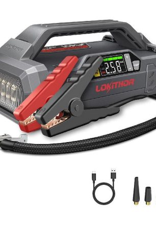LOKITHOR JA401 3750A 12V Jump Starter with Air Compressor, 60W Two-Way Fast Charing, Lithium Battery Starter with 150PSI Digital Tire Inflator, Car Battery Booster for 10.0L Gas or 8.0L Diesel Engines