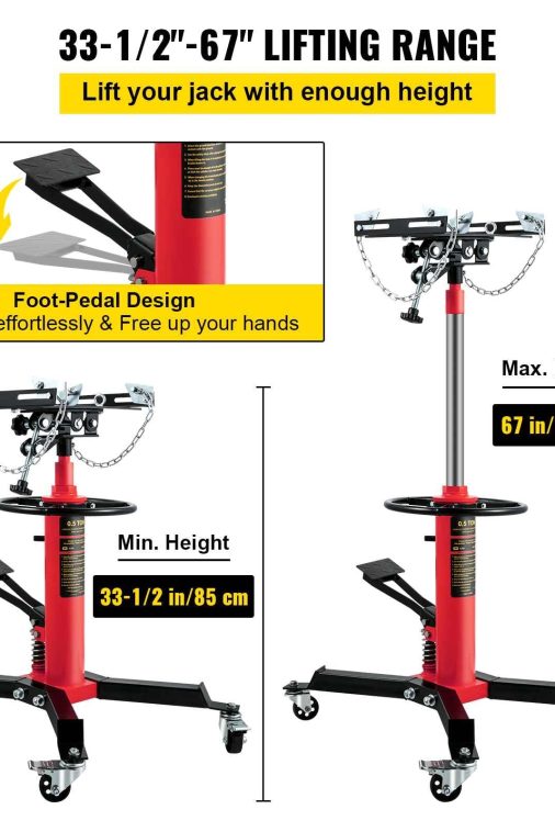BENTISM Transmission Jack 1100 lbs 2-Stage Hydraulic High Lift Vertical Telescopic,Red - Image 4