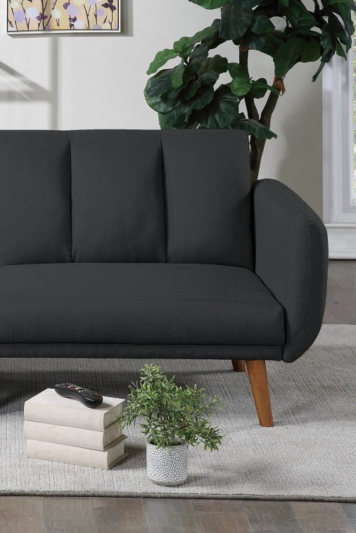 Dcenta Elegant Modern Sofa Black Polyfiber 1pc Sofa Convertible Bed Wooden Legs Living Room Guest Furniture - Image 7