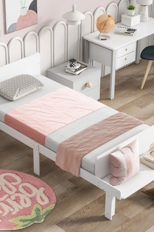 Create a chic and cozy bedroom look with this stylish and elegant white twin bed featuring a footboard bench for added comfort - perfect for enhancing the style and comfort of your bedroo - Image 3