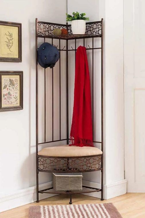 Copper Metal Corner Hall Tree Bench