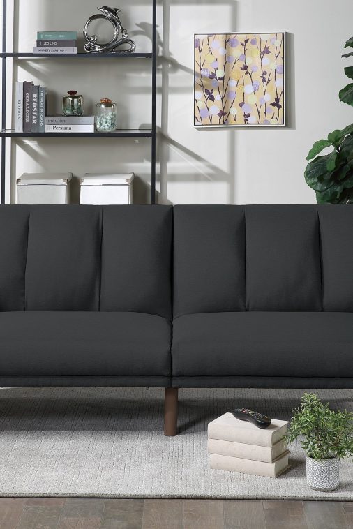 Dcenta Elegant Modern Sofa Black Polyfiber 1pc Sofa Convertible Bed Wooden Legs Living Room Guest Furniture - Image 3