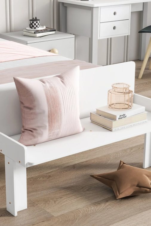Create a chic and cozy bedroom look with this stylish and elegant white twin bed featuring a footboard bench for added comfort - perfect for enhancing the style and comfort of your bedroo - Image 6