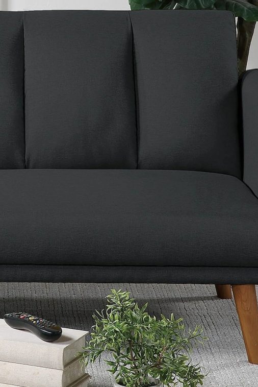 Dcenta Elegant Modern Sofa Black Polyfiber 1pc Sofa Convertible Bed Wooden Legs Living Room Guest Furniture - Image 6