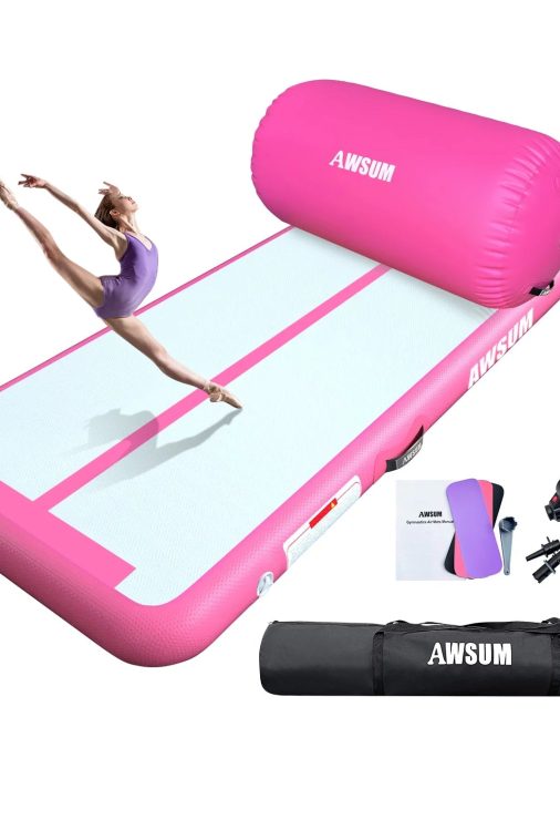 AWSUM Inflatable Air Gymnastics Mat 10 ft 13 ft 16 ft Training mat 4 inches Thick tumble track Air Roller with Electric Pump for Home/Gym