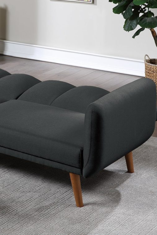 Dcenta Elegant Modern Sofa Black Polyfiber 1pc Sofa Convertible Bed Wooden Legs Living Room Guest Furniture - Image 4