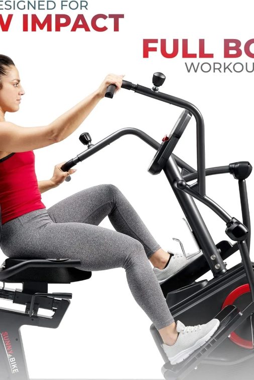 Sunny Health & Fitness Electromagnetic Recumbent Cross Trainer Exercise Elliptical Bike w/Arm Exercisers, Easy Access Seat & Exclusive SunnyFit® App Enhanced Bluetooth Connectivity - SF-RBE4886SMART… - Image 5