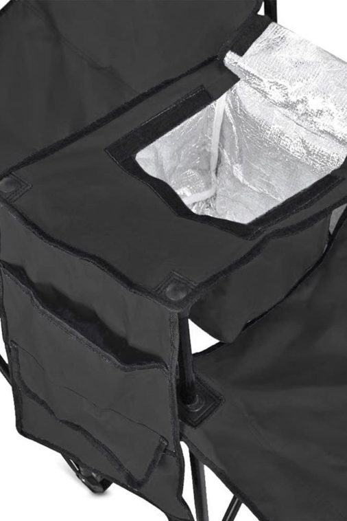 GoTeam Double Folding Camping Chair Set w/ Shade Umbrella & Cooler Bag, Black - Image 6
